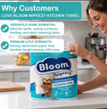 Bloom Wipeezy 4 Pack Kitchen Towels —2ply | Unscented Pure Paper, Embossed Jumbo Cleaning Rolls — UK Made