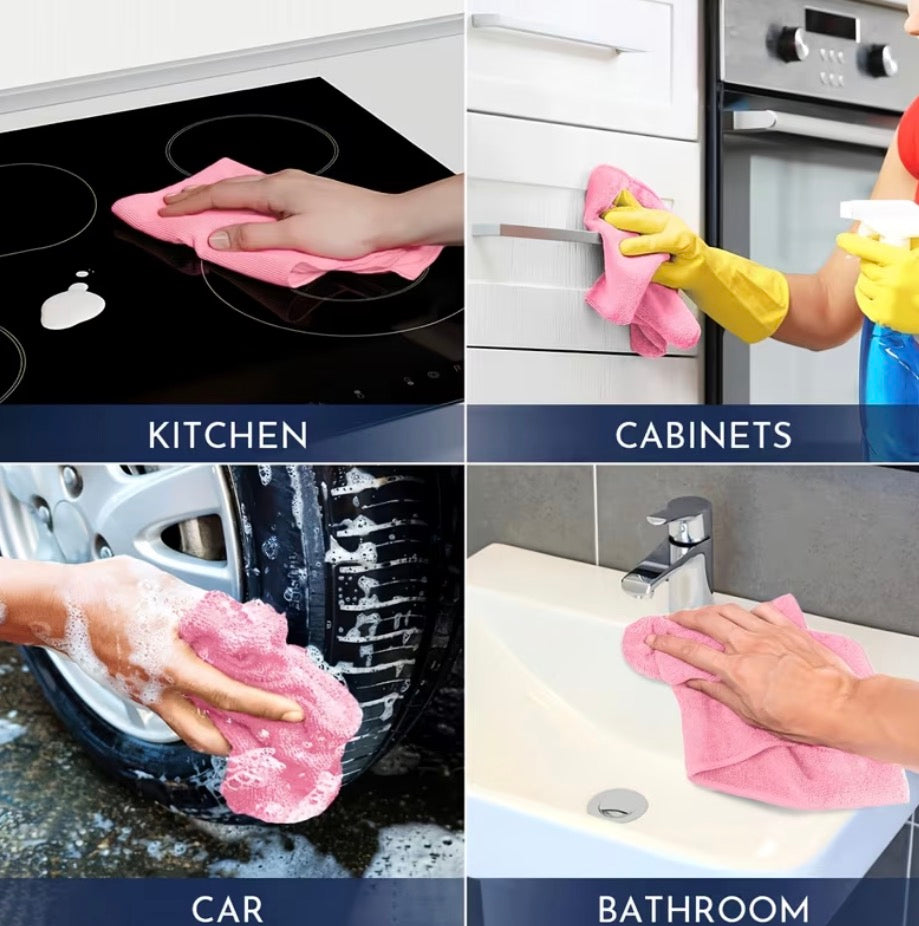 10pc/20pc/40pc Cleaning Cloths, Pink Microfiber Cleaning Cloths, Reusable. 25cmx25cm (9.8inch)
