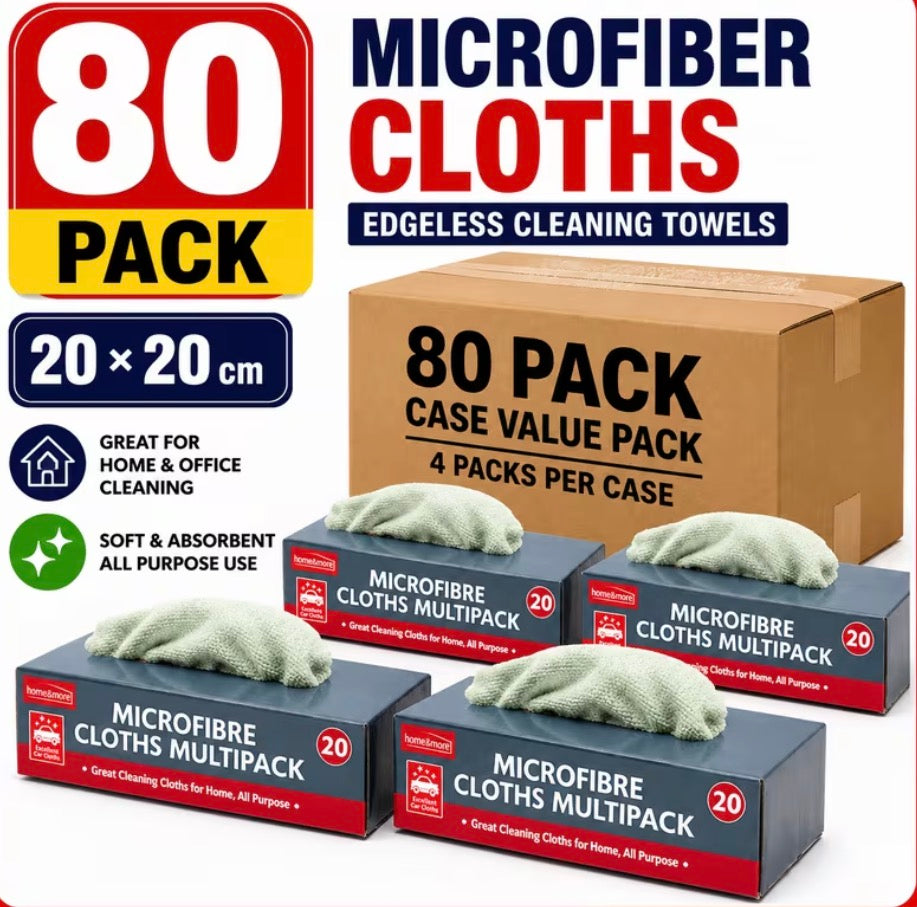 80 Pack Microfibre Cloths 20 x 20cm | Reusable Cleaning Cloths for All Purpose Microfiber Cleaning Cloths |Wet & Dry Cleaning Towels | Compact Dispenser Boxes.