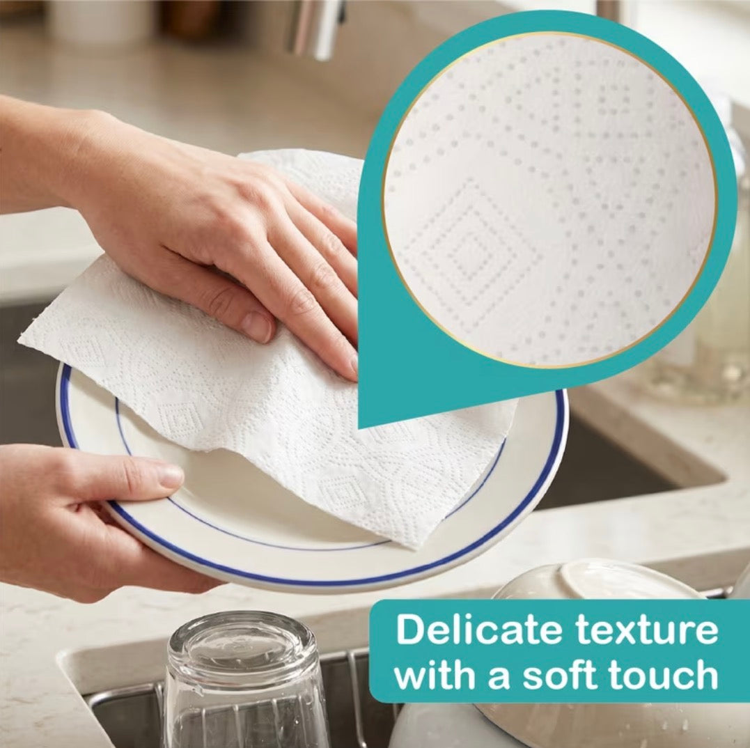 Bloom Wipeezy 4 Pack Kitchen Towels —2ply | Unscented Pure Paper, Embossed Jumbo Cleaning Rolls — UK Made