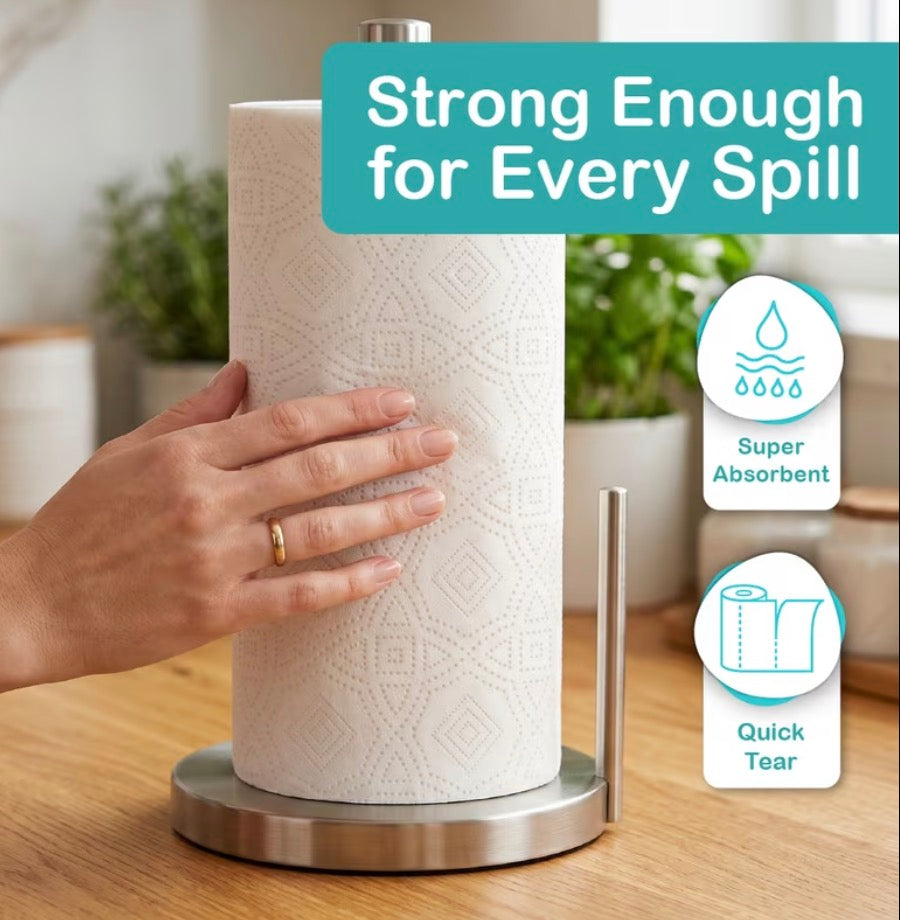 Bloom Wipeezy 4 Pack Kitchen Towels —2ply | Unscented Pure Paper, Embossed Jumbo Cleaning Rolls — UK Made