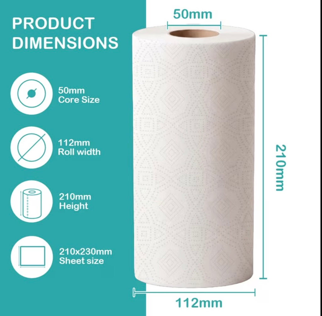 Bloom Wipeezy 4 Pack Kitchen Towels —2ply | Unscented Pure Paper, Embossed Jumbo Cleaning Rolls — UK Made