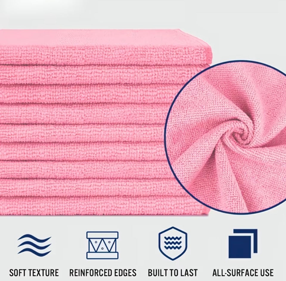 10pc/20pc/40pc Cleaning Cloths, Pink Microfiber Cleaning Cloths, Reusable. 25cmx25cm (9.8inch)